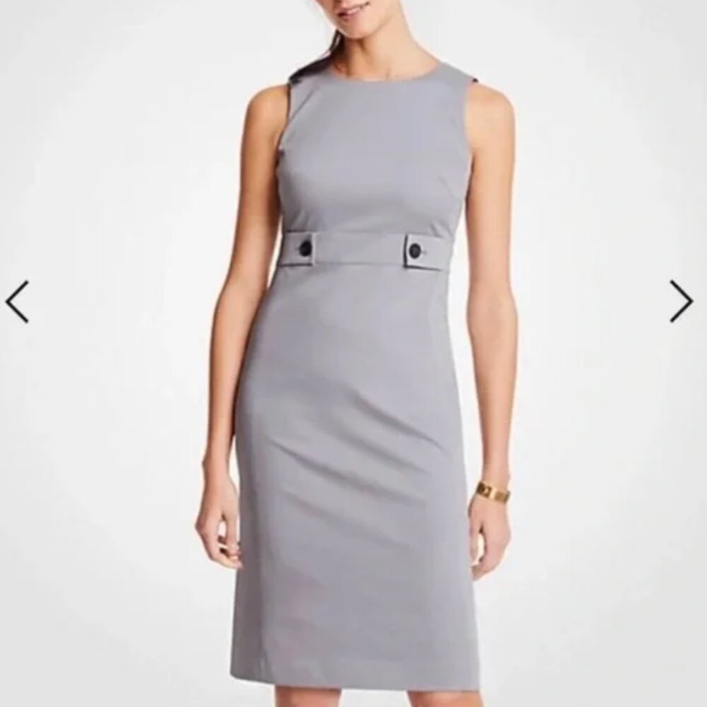 Ann Taylor Button Tab Sleeveless Sateen Sheath Dress
